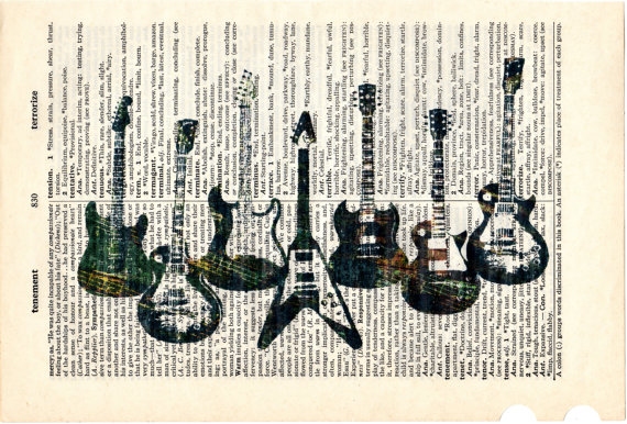 Dictionary Book Page Art print Guitars